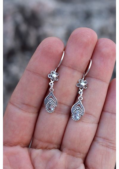 Zirkon Taşlı Damla Model Oksitli Telkari Gümüş Küpe 201024767 Gümüş