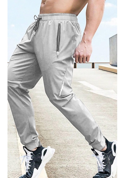 Ghassy Co. Erkek Run Ultra Hafif Egzersiz Aktif Joggers Spor Dar Paça Eşofman Altı 001 Açık Gri
