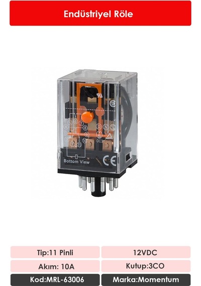 Momentum Röle 3 Kontak 11 Pin 10A Bobin:12VDC MRL-63006