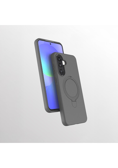 Samsung Galaxy Uyumlu A56 Kılıf M-safe Şarj Özellikli Standlı Zore Samara Kapak Titanyum-gri
