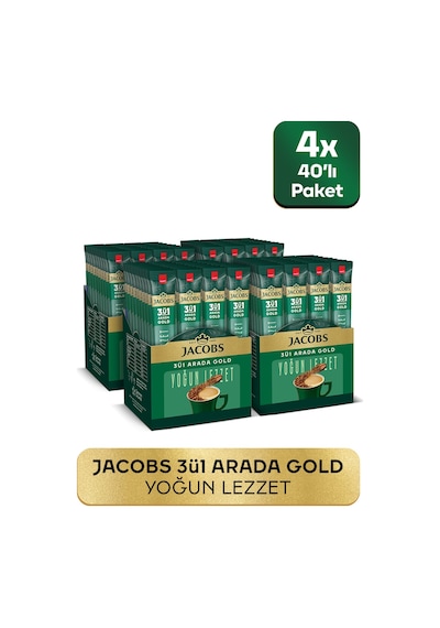 Jacobs 3'ü 1 Arada Gold Yoğun Lezzet Karışım Kahve 160 Adet 40'lı Kutu x 4