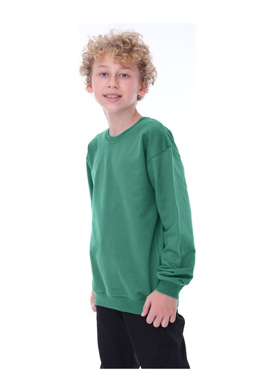 Zuzunga Oversize Unisex Basic Düz Yeşil Renk %100 Pamuk Çocuk Sweatshirt Yeşil