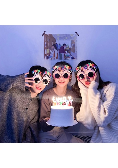 Happy Birthday Yazılı Pembe Fuşya Renk Parti Gözlüğü 12x7 Cm Yetişkin