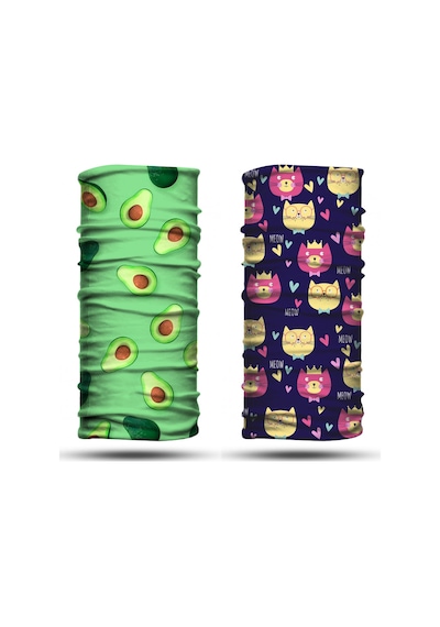 Dair Avokado - Kedi Desenli 2'li Set Boyunluk Bandana Outdoor Balaklava Yüz Maskesi Kafa Bandı