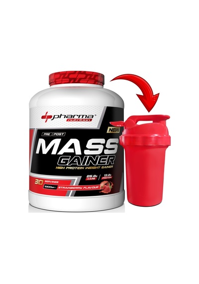 Mass Gainer 3300 Gr Çilek Aromalı Kilo Kas Karbonhidrat Tozu Shaker Hediyeli