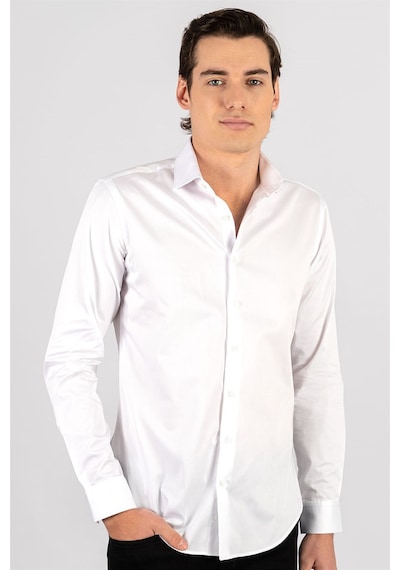 Tudors Slim Fit Koton Saten Premium Seri Erkek Gömlek-24016 Beyaz