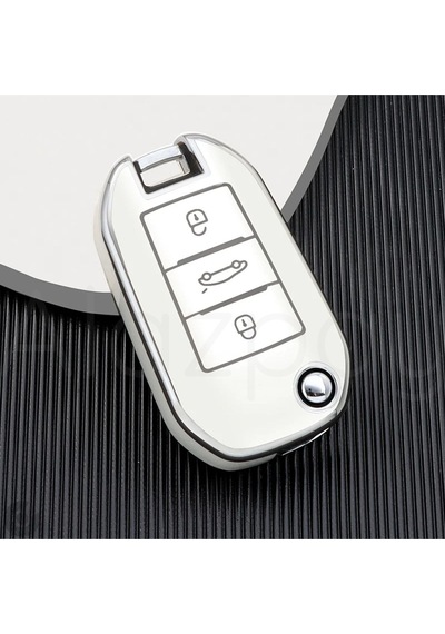Peugeot 208 301 307 308 508 2008 3008 Partner Van Tpu Anahtar Kılıfı Beyaz Gümüş