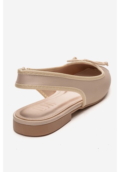 Luvishoes Zelvıa Bej Saten Fiyonklu Arkası Açık Kadın Babet Ayakkabı