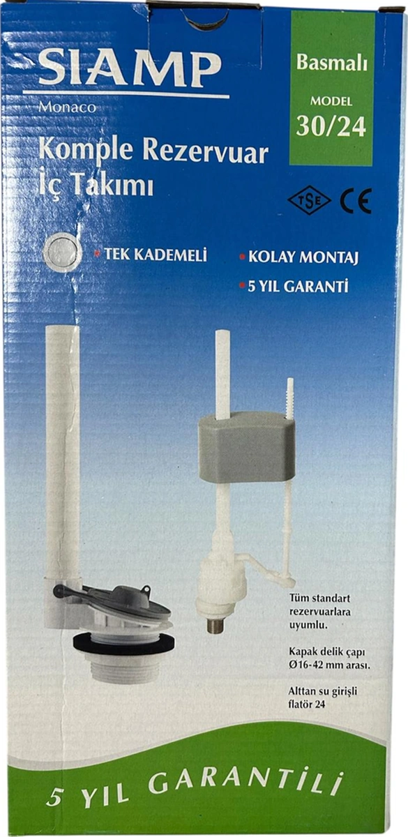 Tema Siamp 30-24 Stoplu Basmalı Klozet Rezervuar İç Takımı Gri