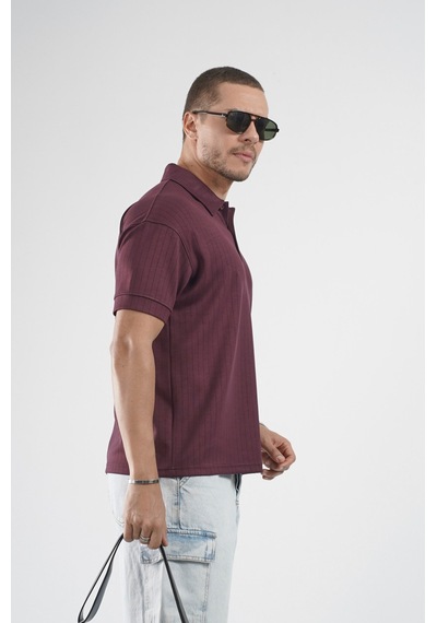 Polo Yaka Çizgi Detaylı Regular Kalıp Erkek Tişört Bordo