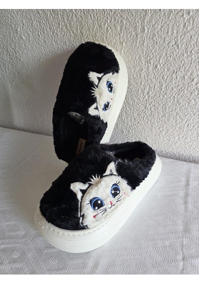 Kadın Kedili Peluş Rahat Ev Terliği 25bnt133 Siyah