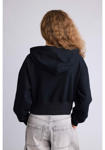 Defacto Kapüşonlu Baskılı Fermuarlı Sweatshirt H0168ax26spbk81 Siyah-bk81