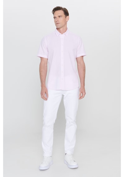 AC&Co / Altınyıldız Classics Erkek PEMBE Slim Fit Dar Kesim Gizli Düğmeli Yaka %100 Pamuk Gofre Desenli Gömlek Pembe