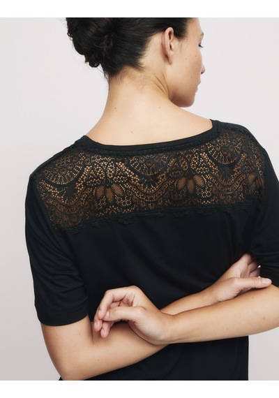 Marks & Spencer Dantel Detaylı Pijama Üstü T37003638T Siyah