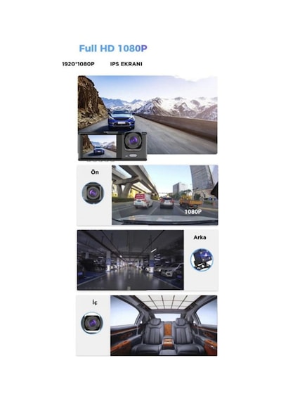 Vothoon Araç İçi 1080p 3 Kameralı Lcd Ekranlı Gece Görüşlü , G-sensör , Geri Görüş Kamera