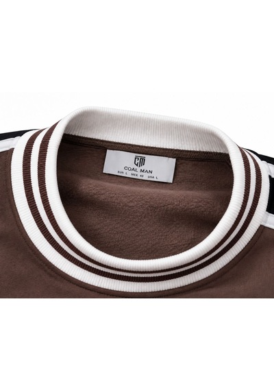 Coal City Erkek Detaylı Renk Bloklu Sıfır Yaka Sweatshirt Kahverengi - Beyaz