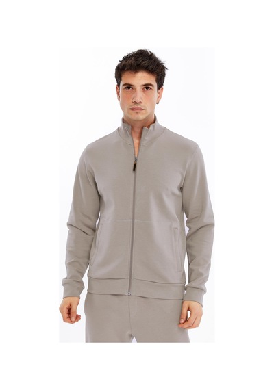 Ar-ma Erkek Slim Fit Sweatshirt Scuba Interlok, Tam Fermuarlı, Dik Yaka, Fleto Cepli K30324989802 Gri-bej G8 Gri - Füme