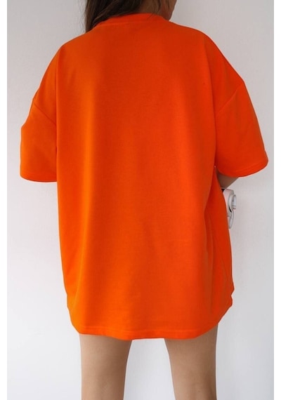 Startmore Unisex Pamuk Bisiklet Yaka Oversize T-shirt Turuncu