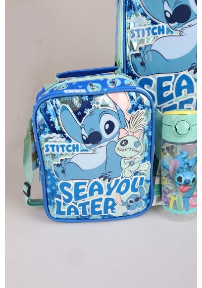 X Dekomus Lisanslı Stitch "ıconic Blue Collection" Okul, Termoslu Beslenme Ve Kalem Çantası, 500 Ml Matara Ve Beslenme Kabı Seti Altın