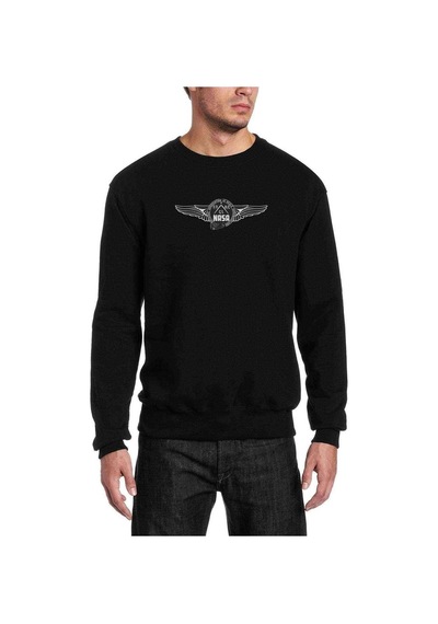 Nasa Logo Baskılı Siyah Erkek Örme Sweatshirt