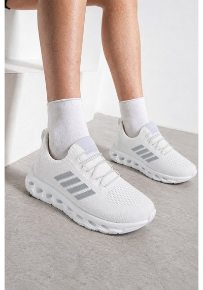 Nstil Unisex Spor Ayakkabı Şeritli Bağcıksız Hava Alan Ultra Rahat Hafif Taban Sneaker 125 Beyaz