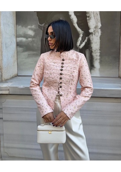 Diva Butik Düğme Detaylı Toz Pembe Ceket Açık Pembe