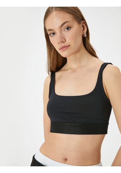 Koton Crop Atlet Kalın Askılı Kare Yaka Siyah 4sak10018pk