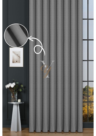 Keten Fon Perde V-4016 Silver Çok Renkli