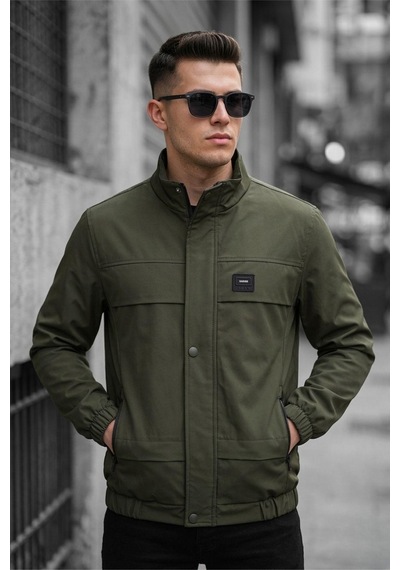 Oksit Trend Style Slim Fit Suya Dayanıklı Erkek Mevsimlik Ceket - Fermuarlı Ve Cepli Haki