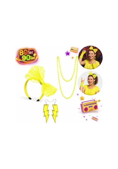 80 Ler 90 Lar Neon Sarı Parti Seti Kolye Küpe Taç Diğer