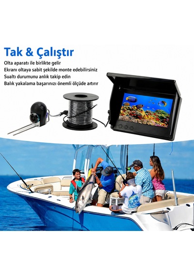 15 Metre Sualtı Balık Tutma Kamerası 4,3 İnç Ekranlı Taşınabilir 15m