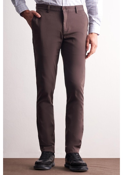 İmza Koyu Kahverengi Yan Cep Düz Paça Pamuklu Slim Fit Chino Casual Pantolon 1003255165 Koyu Kahverengi