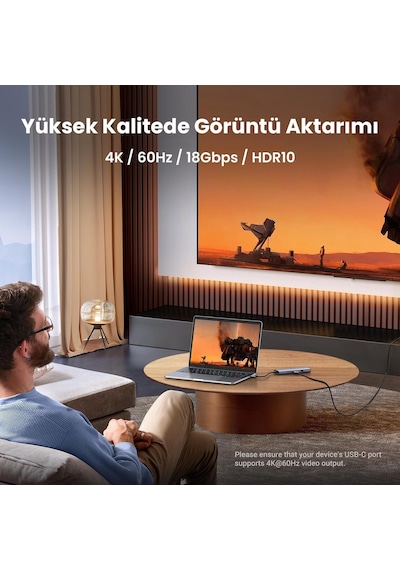 Ugreen Type-c To 2 Usb 3.0 2 Usb-c 4k/60hz Hdmı Gigabit Ethernet Sd Tf Kart Okuyucu Çoklayıcı Hub Adaptör
