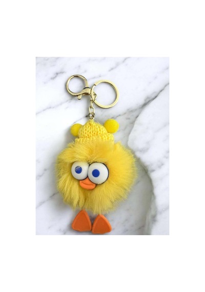Peluş Ördek Anahtarlık Ve Çanta Aksesuarı - Sarı Beyaz Beyaz