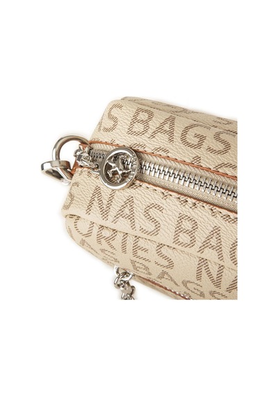 Nas Bag Kadın Çapraz Çanta Mini Cüzdanlı Ayarlanabilir Askılı Vizon Taba Yazılı Taba