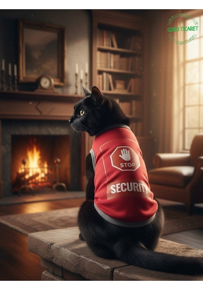Kırmızı Stop Security Güvenlik Baskılı Kedi Ve Köpek Kıyafeti Tişörtü Elbisesi Xsmall/xs/beden 0