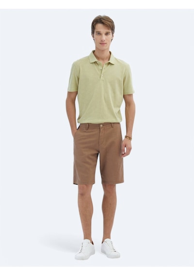 Kip Limon Küfü Desenli Polo Yaka Pamuk Karışımlı T-shirt Haki