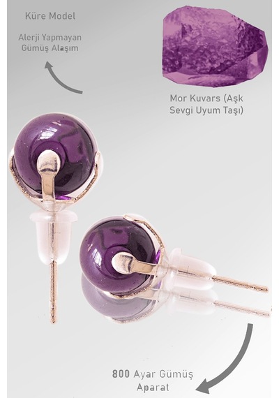 Sertifikalı Gerçek Mor Kuvars Taşı Nokta Doğal Taş Küpe Çok Renkli