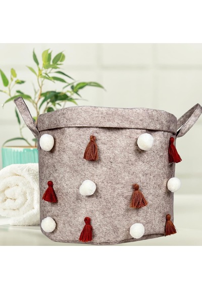 Keçe Kulplu Yuvarlak Düzenleyici Sepet Çok Amaçlı Saklama Organizer Düzenleyici 27x27x27 CM Genel
