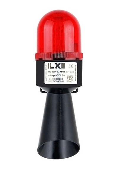 İlx 24v Ac/dc Kırmızı Flaşör Multi Buzzer Borulu Korna - Ø70 B Serisi