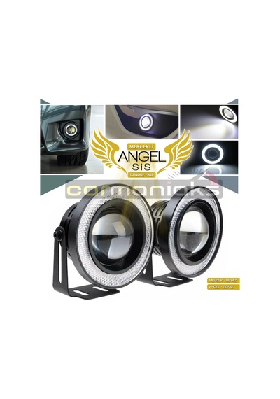 Mercekli Angel Led Halkalı Sis Far Metal Alaşım Gövde Su Geçirmez 89 MM Beyaz