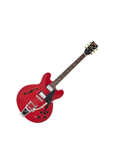 Vintage Vsa500b Reissued Semi Hollow Elektro Gitar - Cherry Red W/bigsby