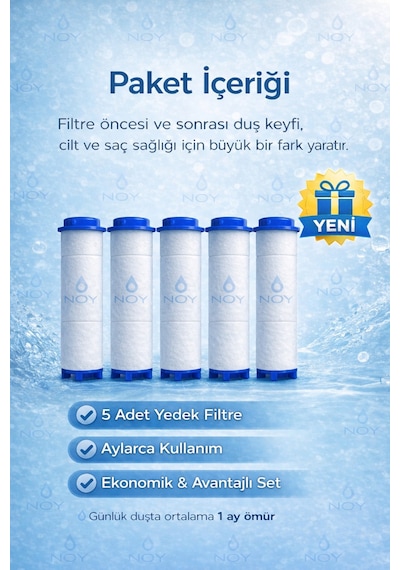 Filtreli Duş Başlığı Uyumlu Yedek Filtresi Kireç Kir Pas Önleyici 5 Adet Mavi