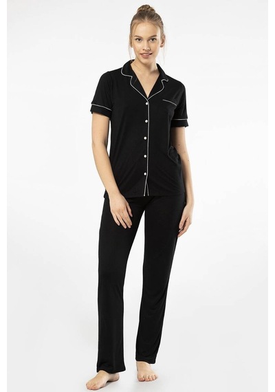 Düz Kısa Kollu Gömlek Yaka Pijama Takım 001
