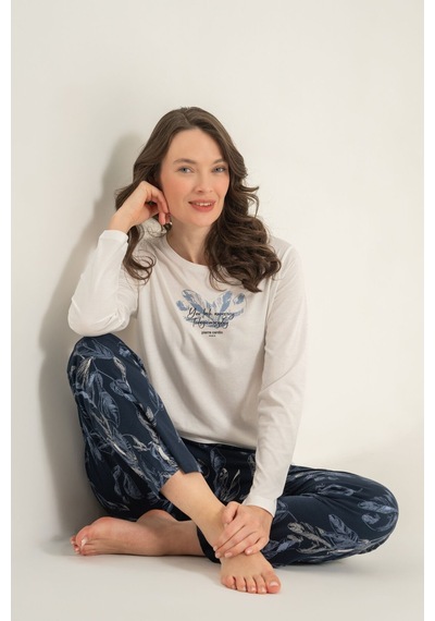 Pierre Cardin Kadın You Look Amazing Today Krem Uzun Kol Pijama Takım Pc9257-s-v2 Pc9257-s-v2