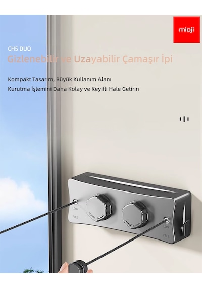 Mioji Mio CH5 Duo Portatif 40kg Dayanıklı Çek As Çamaşır Askılığı Siyah
