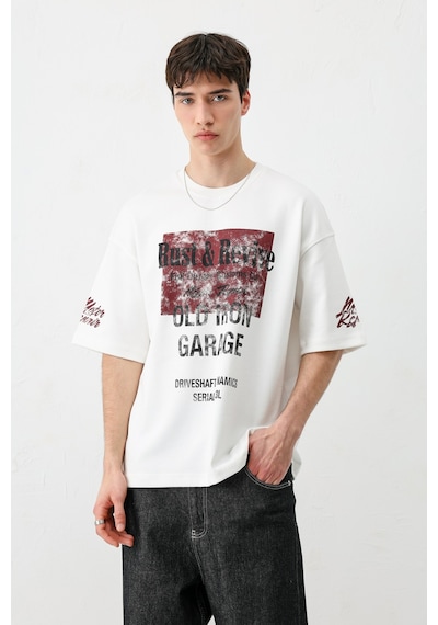 Vamos Oversize Baskılı Tişört V70-167 Vişne