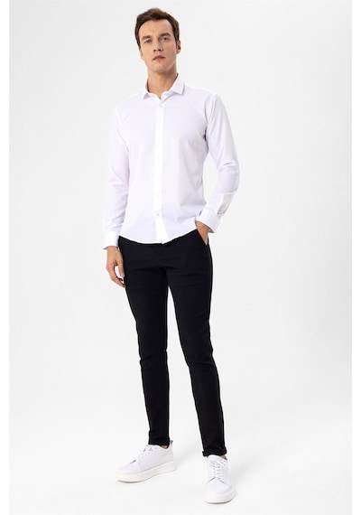 Süvari Beyaz Slim Fit Armürlü Klasik Yaka Gömlek Beyaz