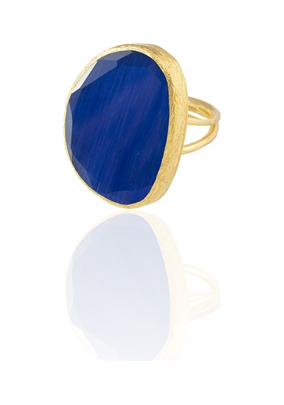 Kadir Jewellery 22 Ayar Altın Kaplama Kadın Fosil Taşlı Yüzük Parlement Mavisi 34490600