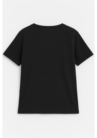 Markapia Kadın V Yaka Kısa Kollu Düz T-shirt Siyah